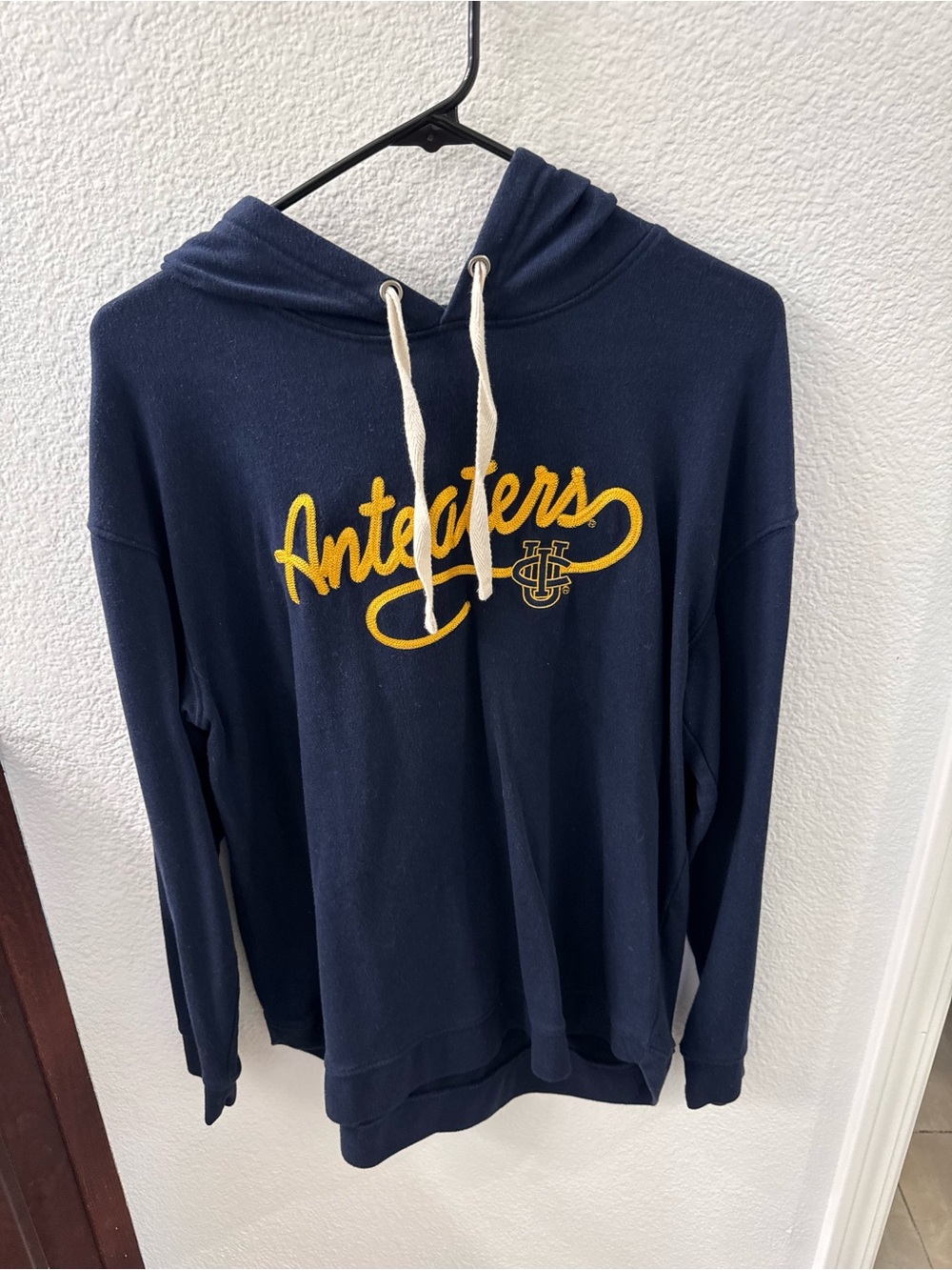 Navy UC Irvine "Anteaters" Script Hoodie with Yellow Embroidery